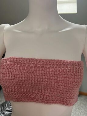Hand crocheted bandeau top pink New stretchy